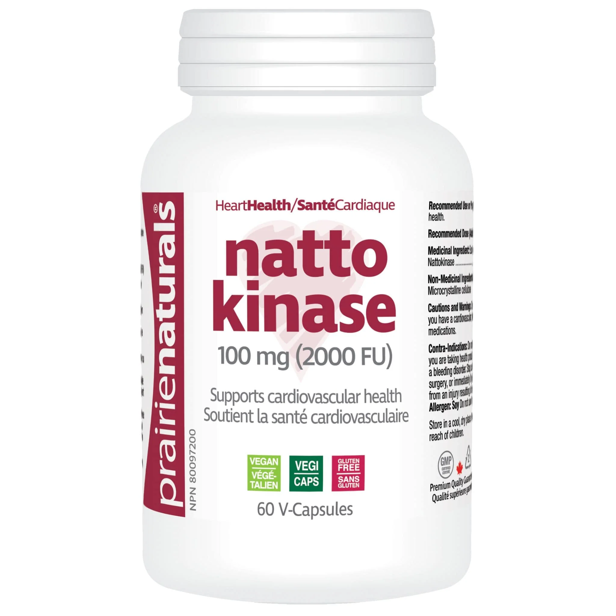 Prairie Naturals Nattokinase 100mg, 2000FU, 60 Vegetable Capsules