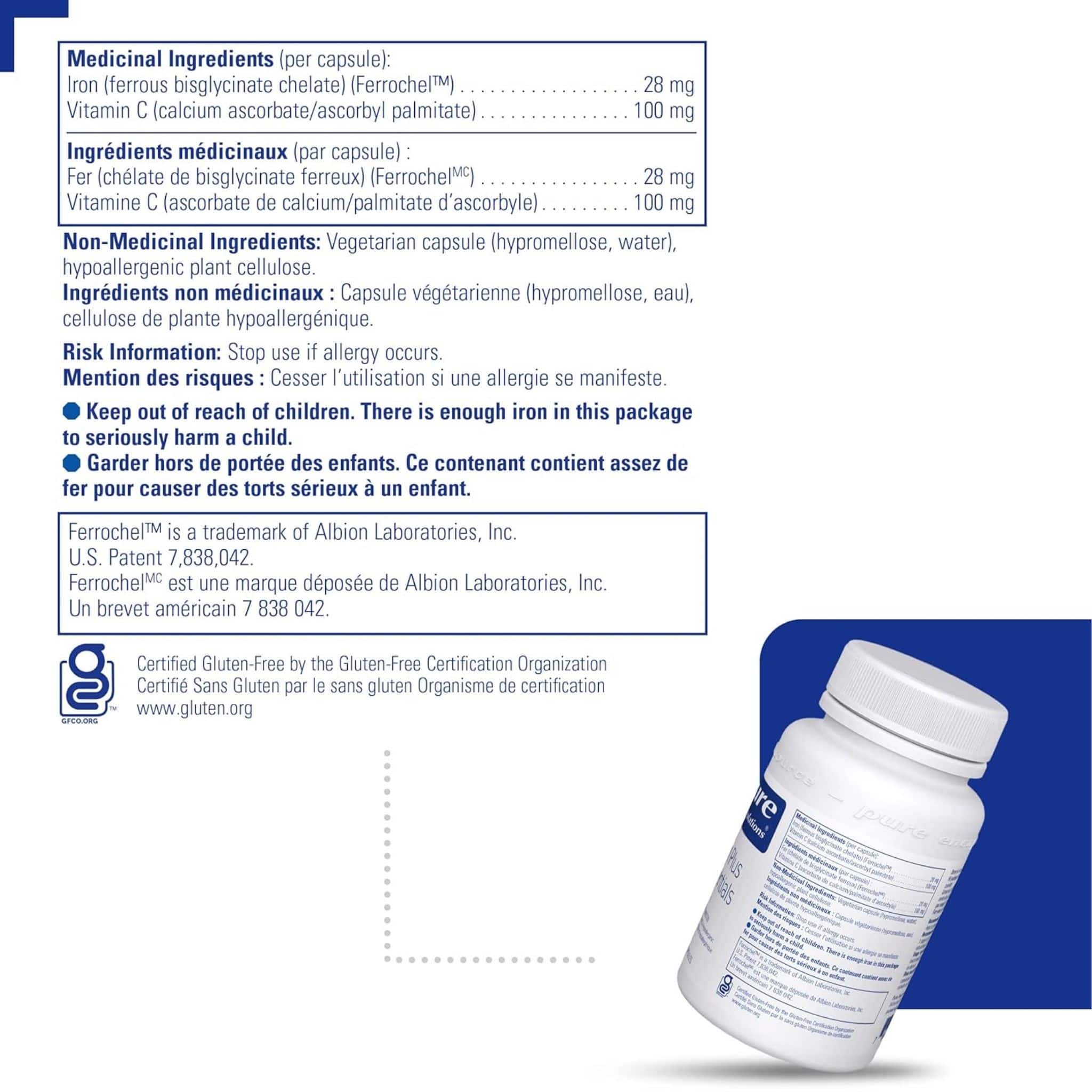 Pure Encapsulations Iron Plus Essentials with Vitamin C, Supports Iron Levels, Red Blood Cells and Energy, 60 Capsules - Image 3