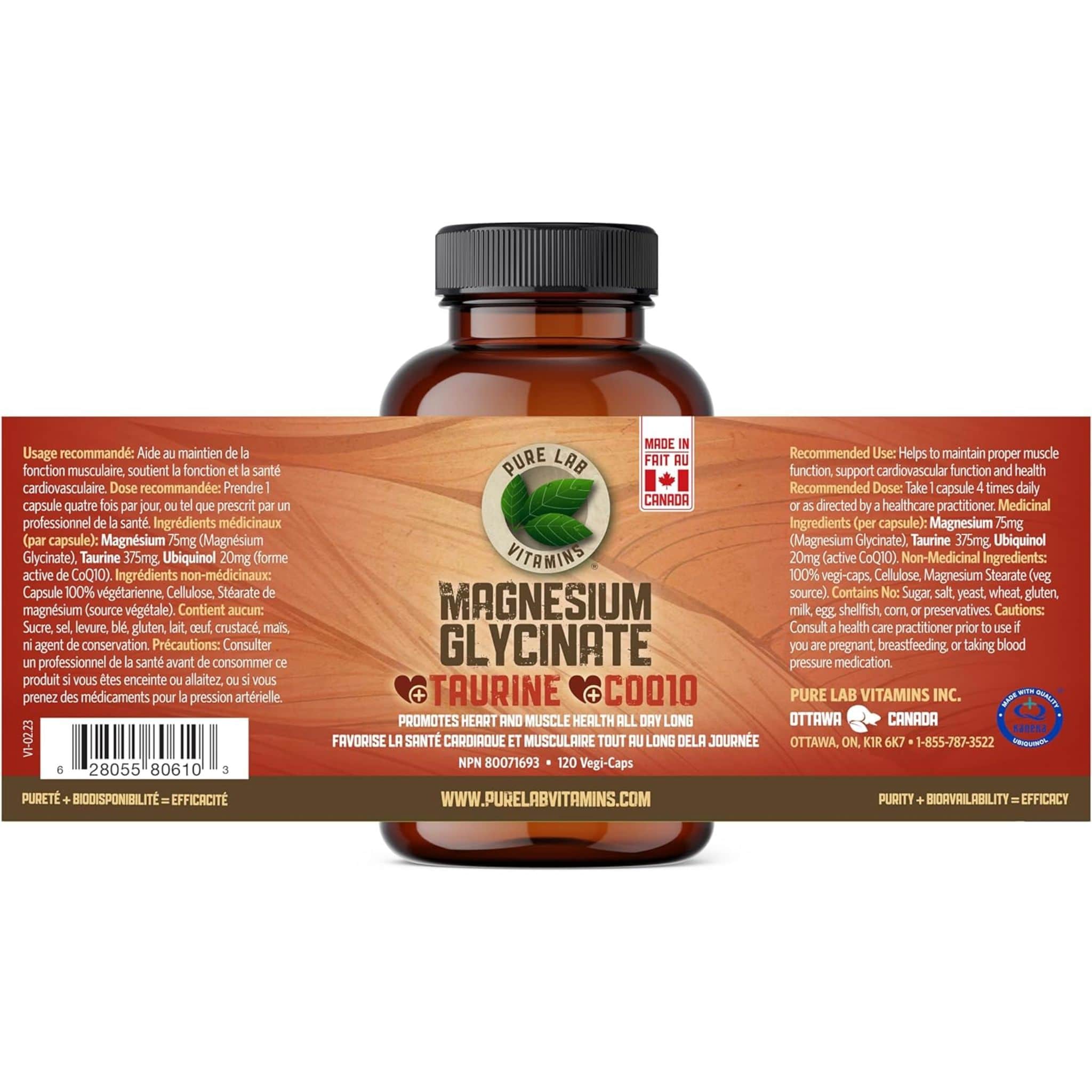 Pure Lab Vitamins Magnesium + Taurine + CoQ10, 120 Capsules - Image 2