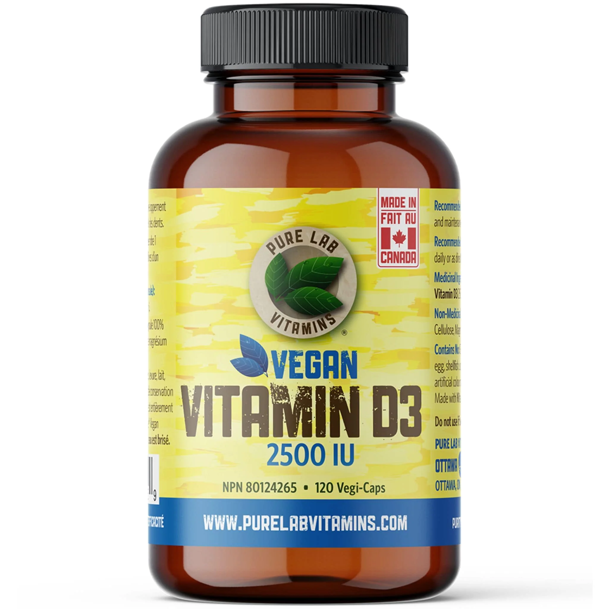 Pure Lab Vitamins Vegan Vitamin D3 2500IU, 120 Capsules