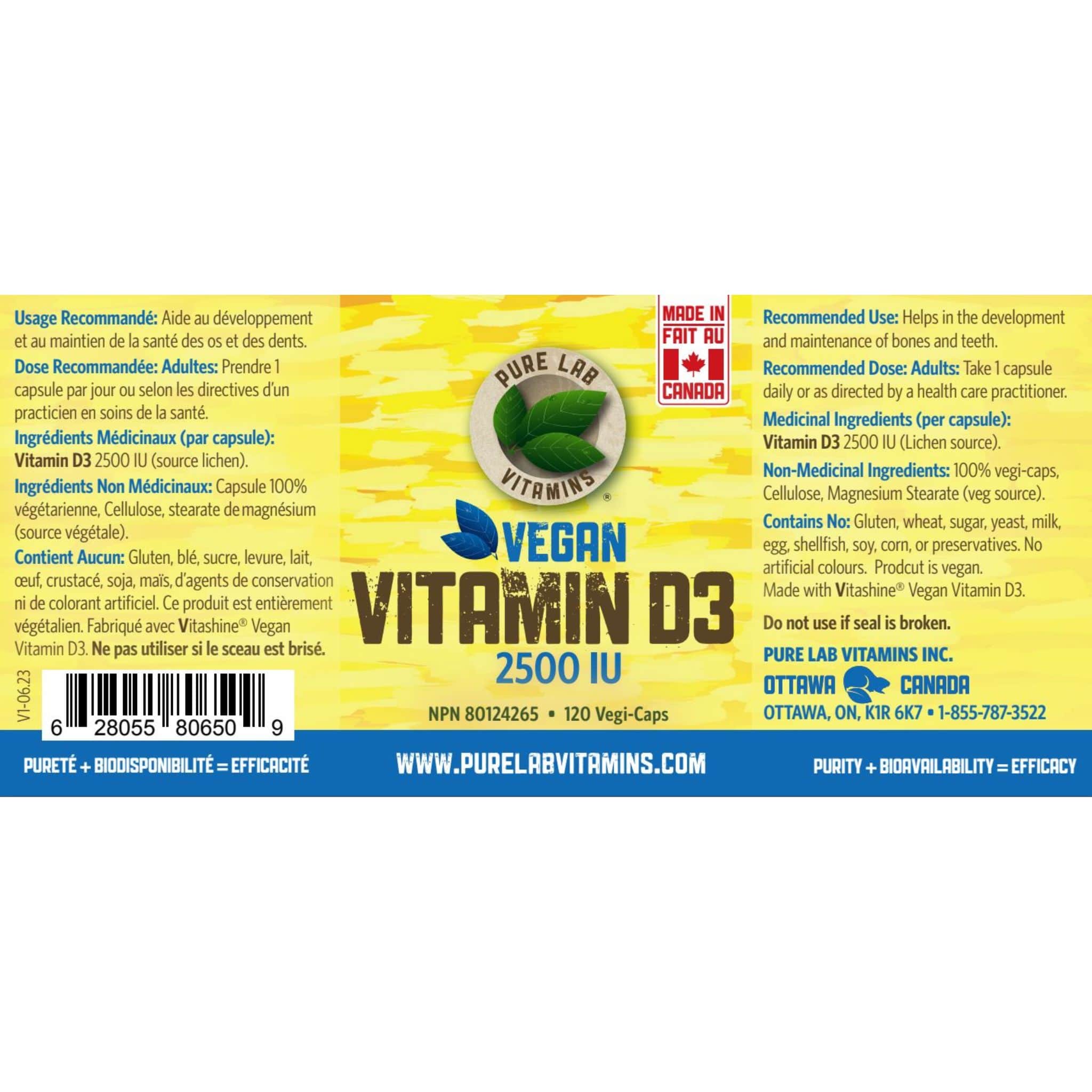 Pure Lab Vitamins Vegan Vitamin D3 2500IU, 120 Capsules - Image 3