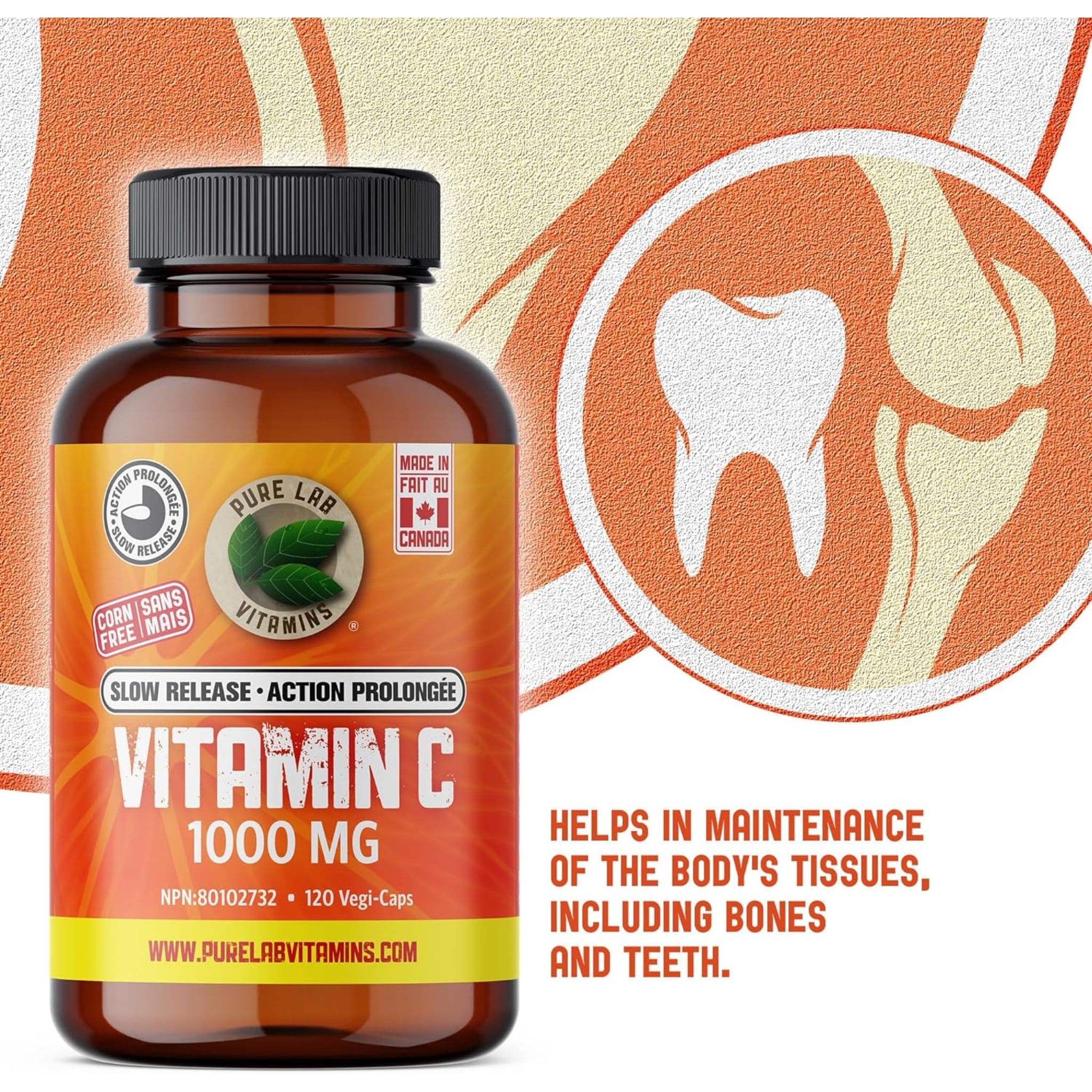 Pure Lab Vitamins Vitamin C 1000mg Slow Release, 120 Capsules - Image 5