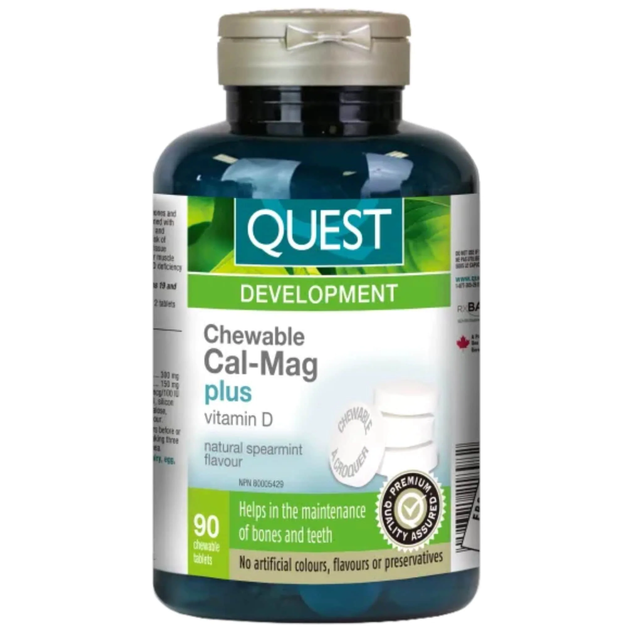 Quest Chewable Cal-Mag Plus Vitamin D 1000IU, 300 mg Calcium, 150 mg Magnesium, 90 Chewable Tablets