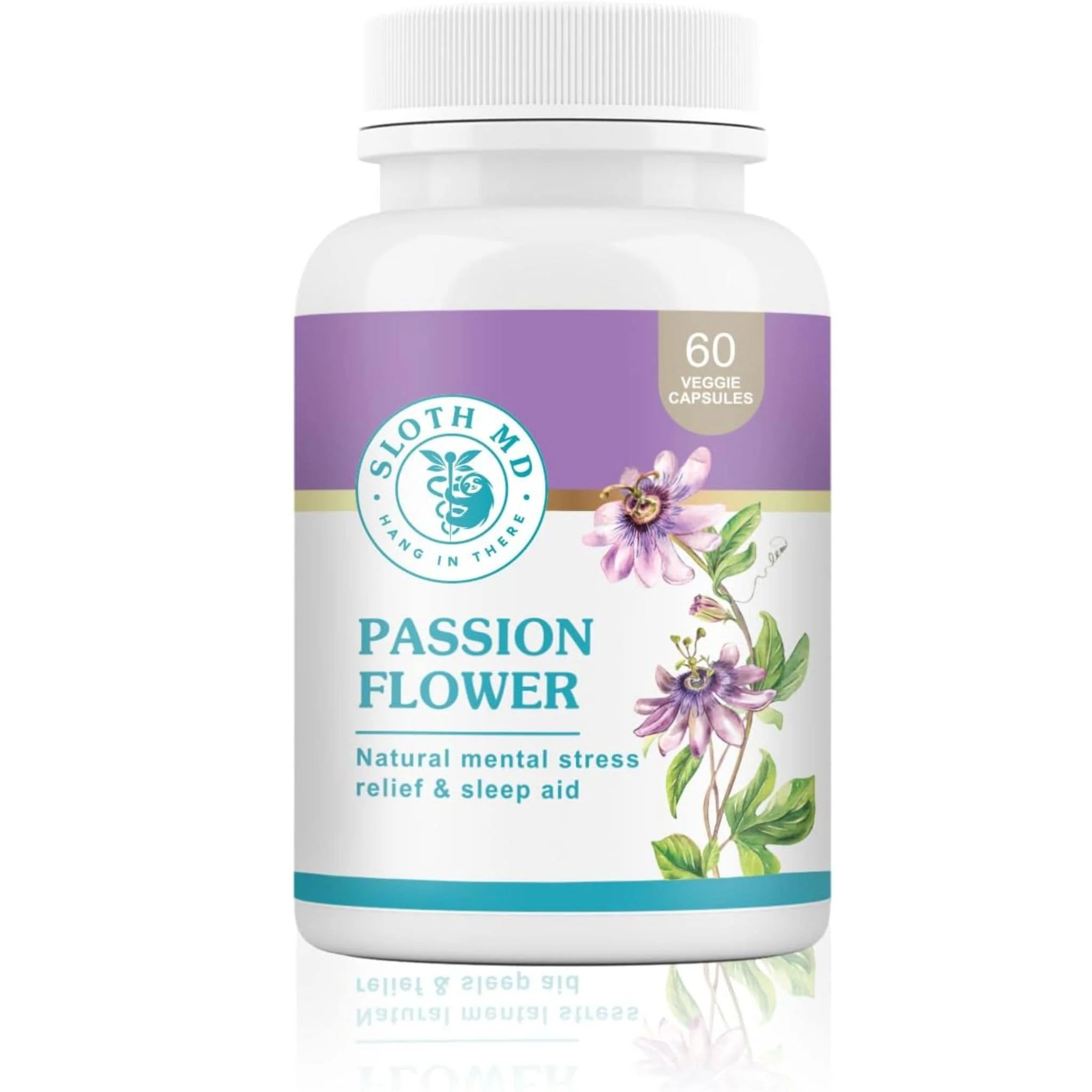 Sloth MD Passion Flower, Natural Mental Stress Relief and Sleep Aid, 60 Vegetable Capsules