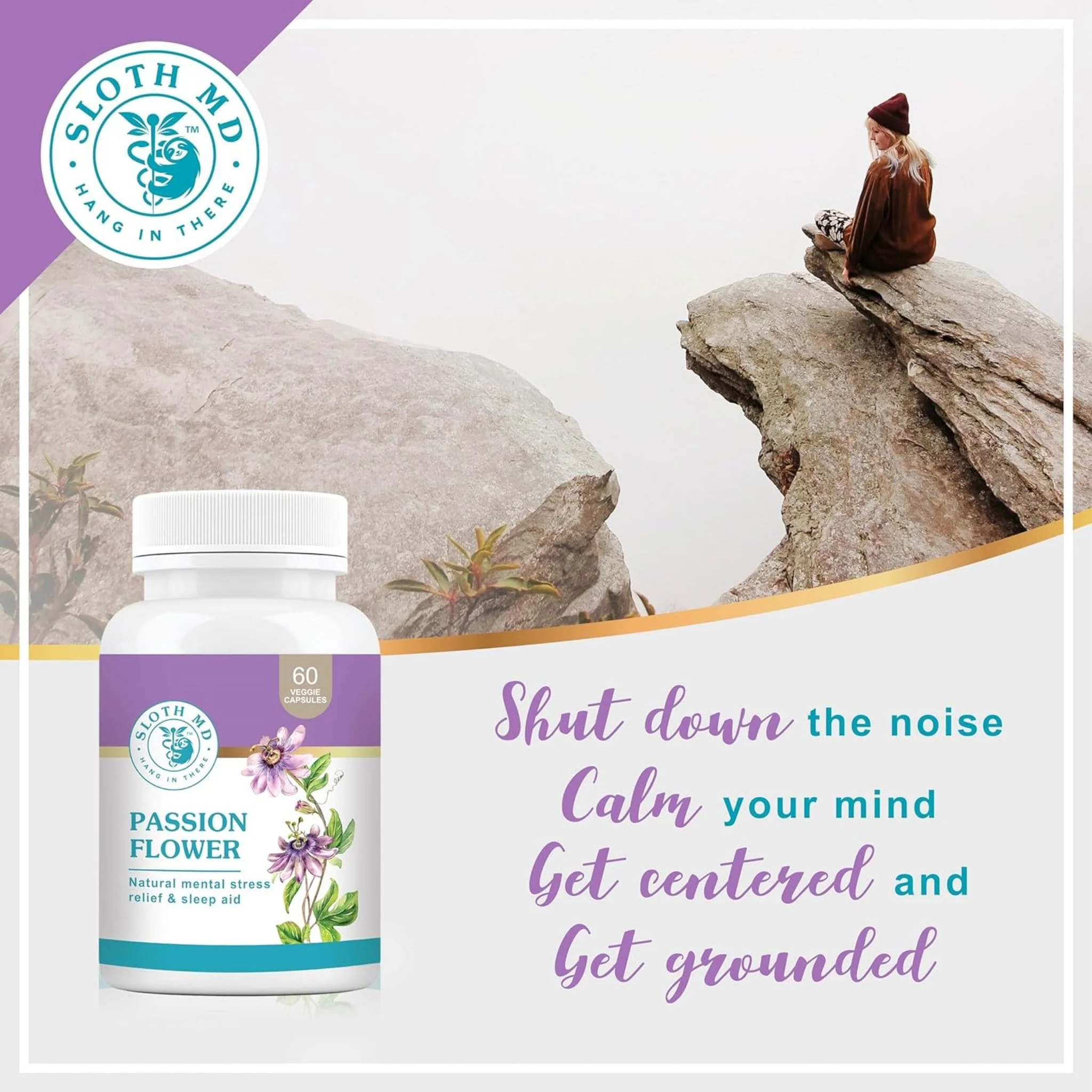 Sloth MD Passion Flower, Natural Mental Stress Relief and Sleep Aid, 60 Vegetable Capsules - Image 6