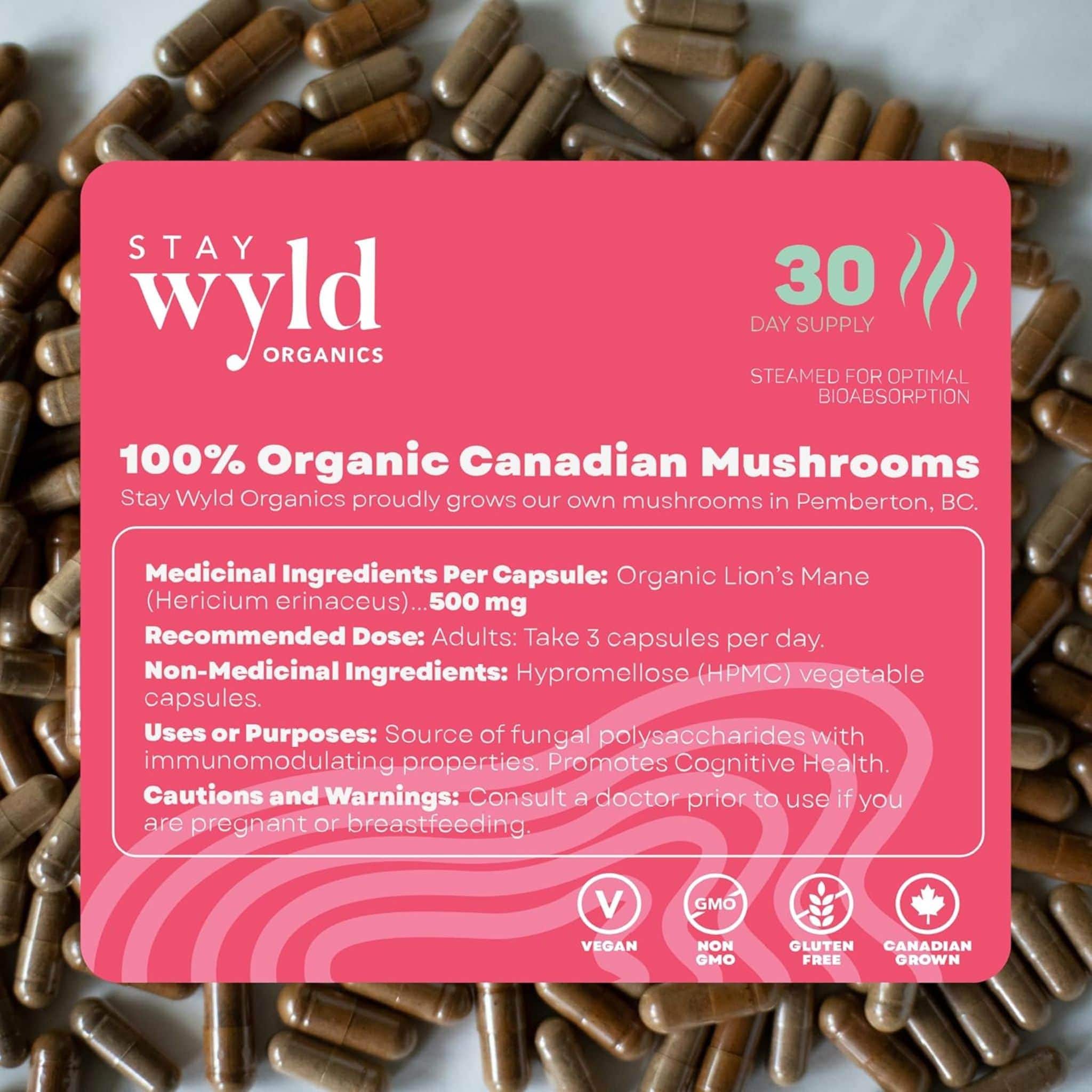 Stay Wyld Organics Brain Food, Lion's Mane (Memory & Brain Support), 90 Capsules - Image 5