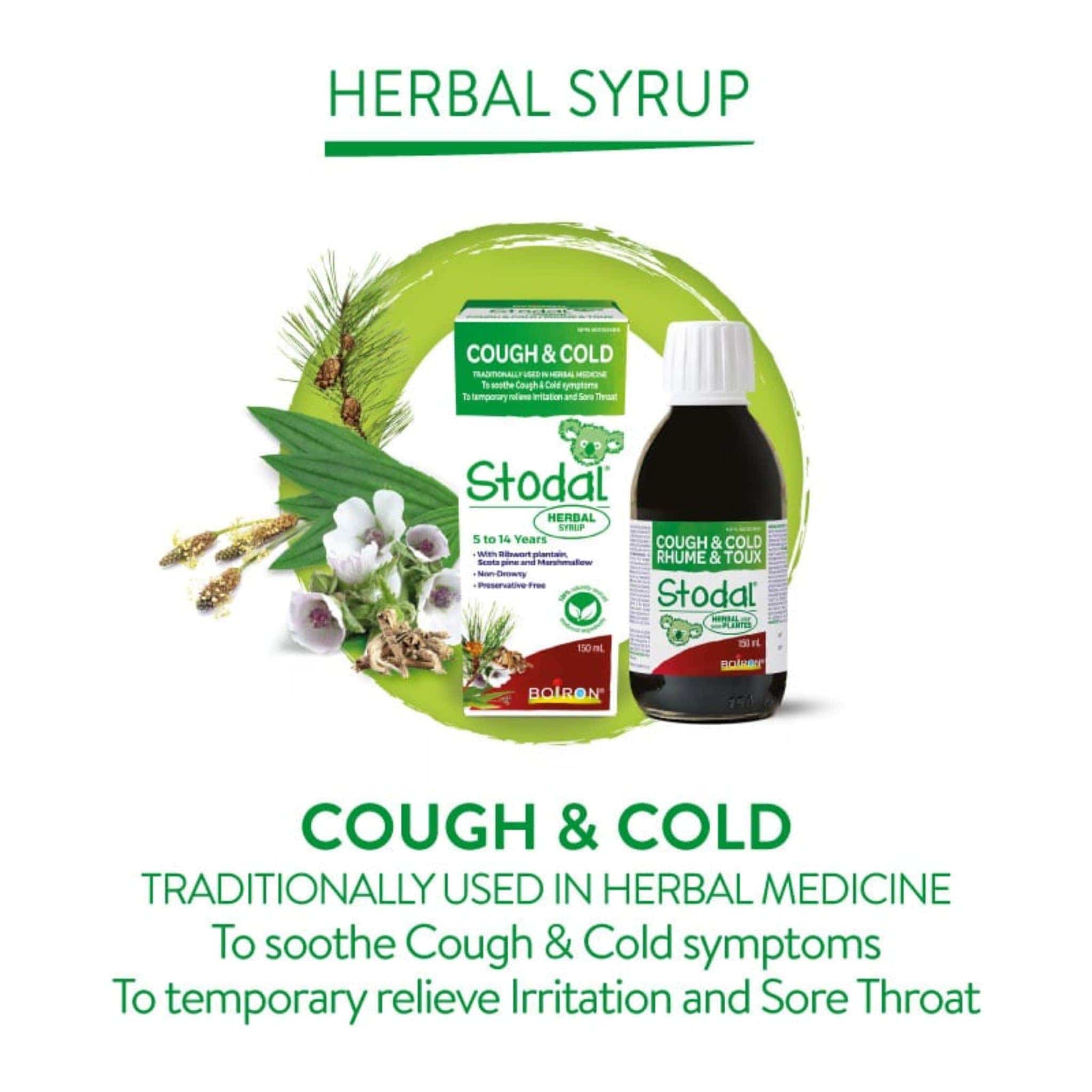 Boiron Stodal Herbal Syrup, Soothe and Relieve Cold and Cough, Dry Coughs and Throat Irritation, Support Treatment of Upper Respiratory Infections, Age 5-14 Years, 150ml - Image 3