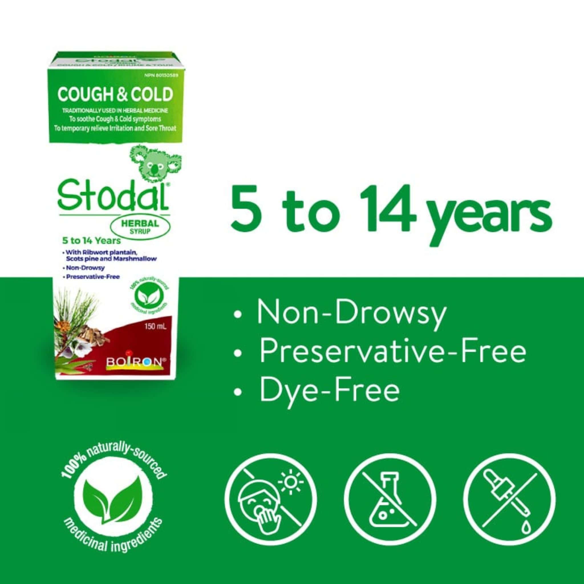 Boiron Stodal Herbal Syrup, Soothe and Relieve Cold and Cough, Dry Coughs and Throat Irritation, Support Treatment of Upper Respiratory Infections, Age 5-14 Years, 150ml - Image 4
