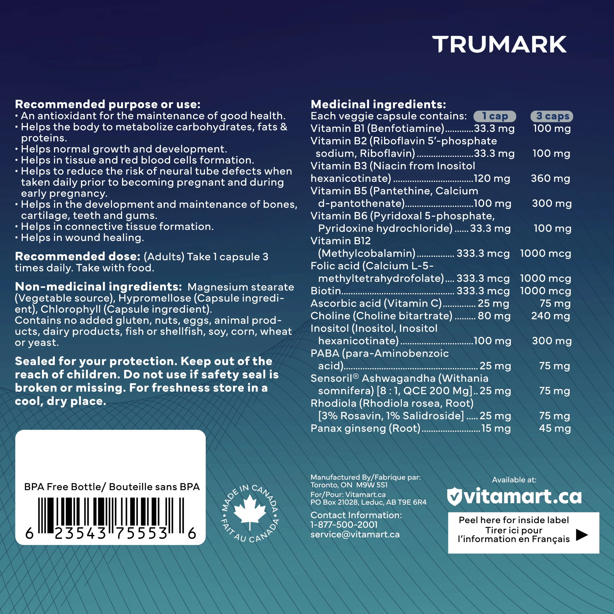 TRUMARK TRU-B Methylated B-Complex, With 5-MTHF Folate, Methyl B12, P5P B6 & R5P Riboflavin for Energy, Methylation and Stress Support, 90 Vegetable Capsules - Image 8