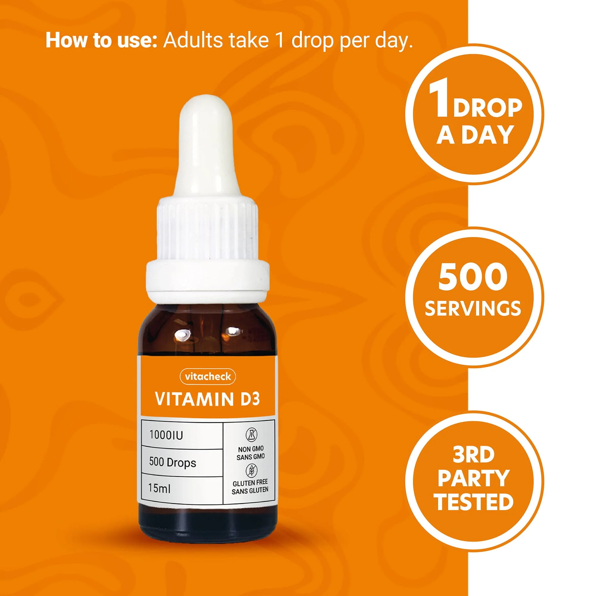 Vitacheck Vitamin D3 1000IU Liquid D3 Drops with Organic Olive Oil, 500 Servings, 15ml CLEARANCE 25% Off Exp 8/27 Final Sale - Image 6