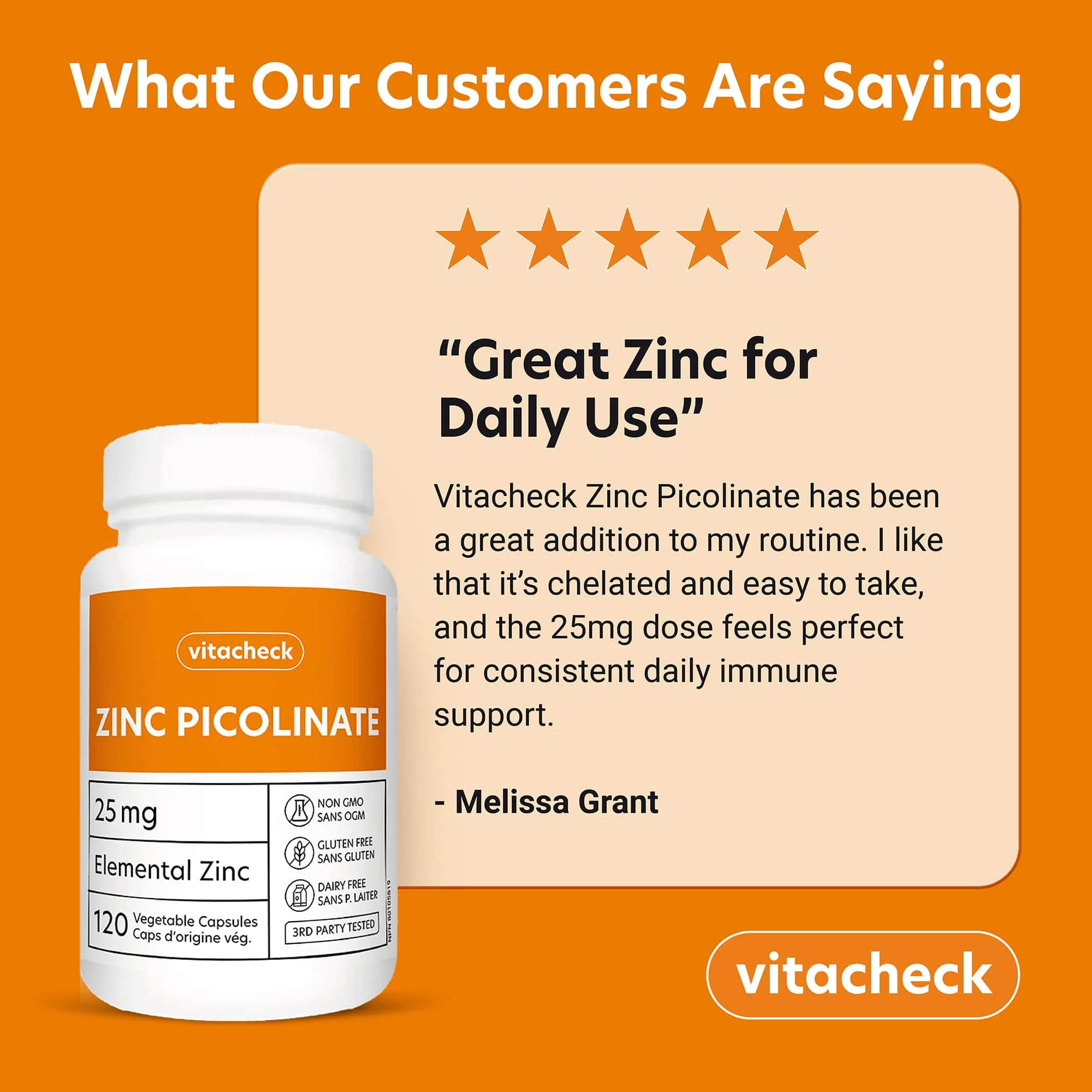 Vitacheck Zinc Picolinate 25mg Extra Strength, Chelated, Immune Health, Energy Metabolism, Hair and Nail Health, 120 Vegetable Capsules - Image 3