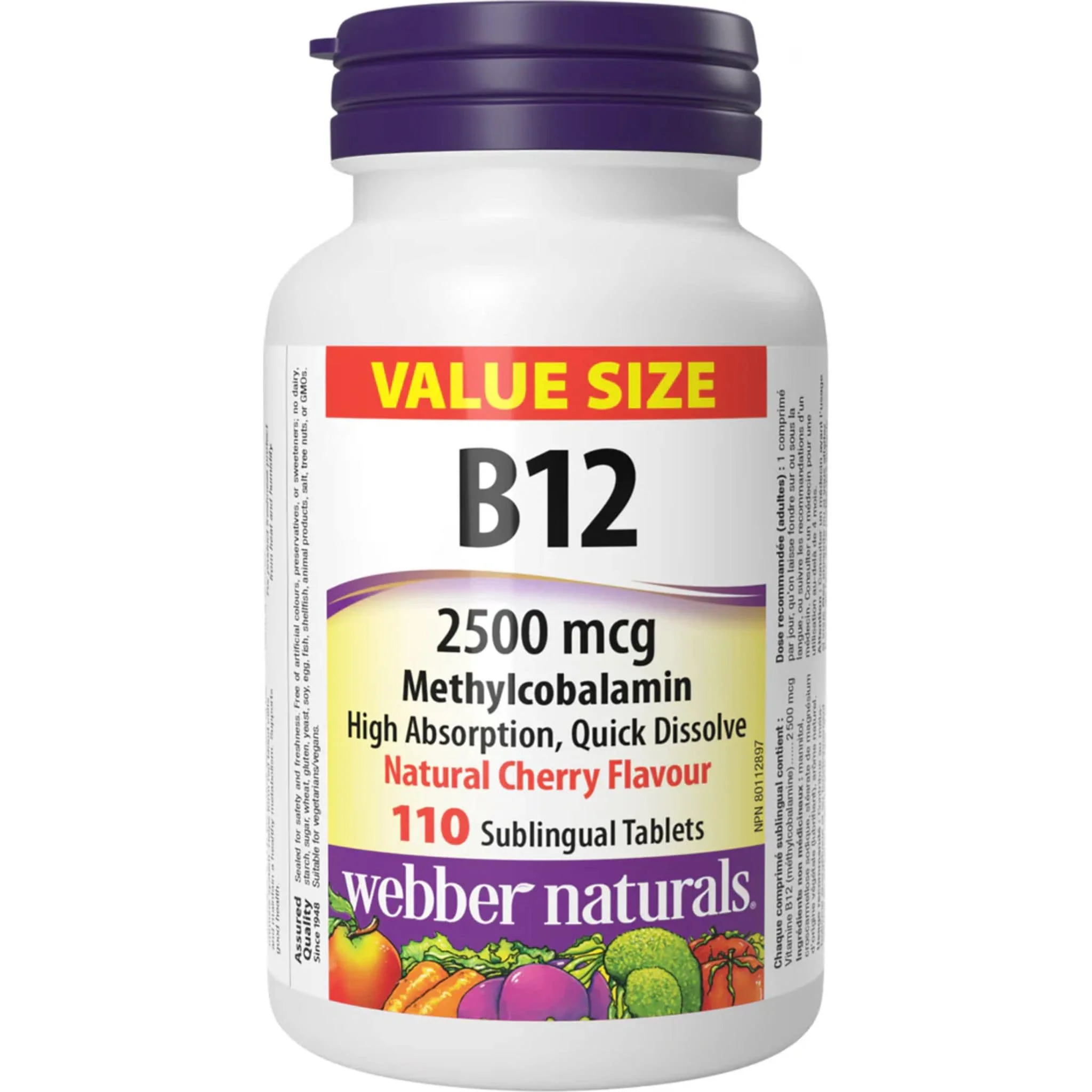 Webber Naturals Vitamin B12 Methylcobalamin 2500mcg, Cherry, Sublingual Tablets - Image 2