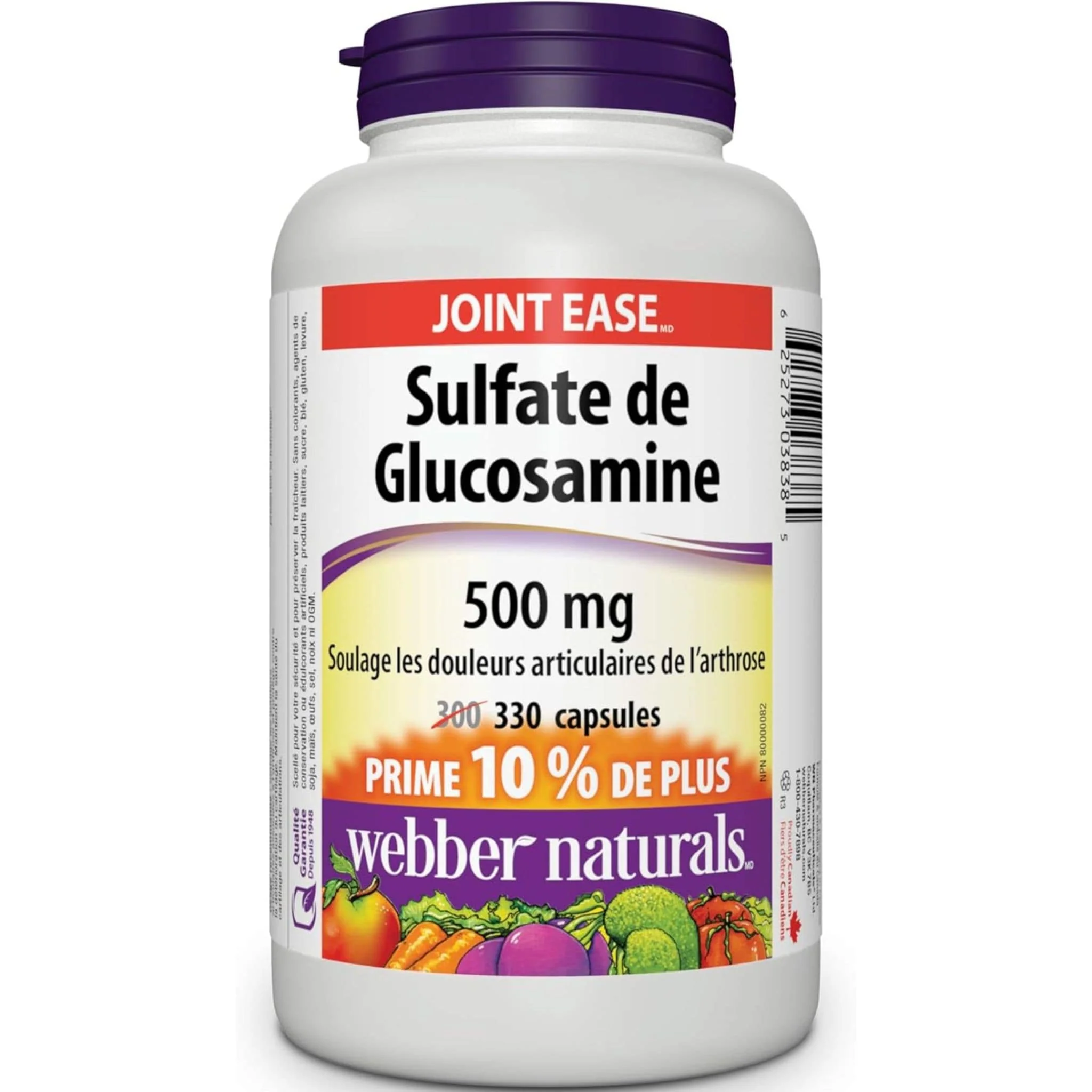 Webber Naturals Glucosamine Sulfate 500mg, Relieves Osteoarthritic Joint Pain, 330 Capsules - Image 2