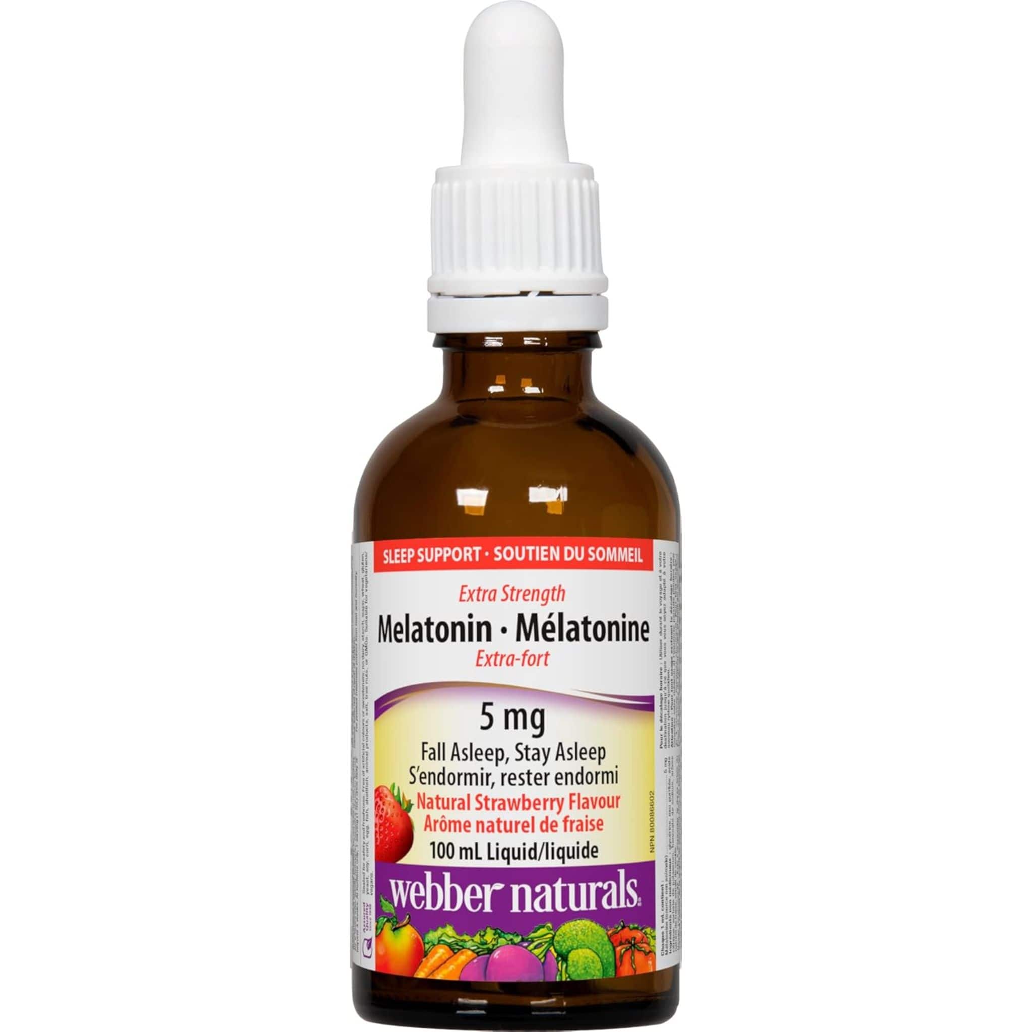 Webber Naturals Liquid Melatonin 5mg, Extra Strength, Vegan, 100 Servings, 100ml