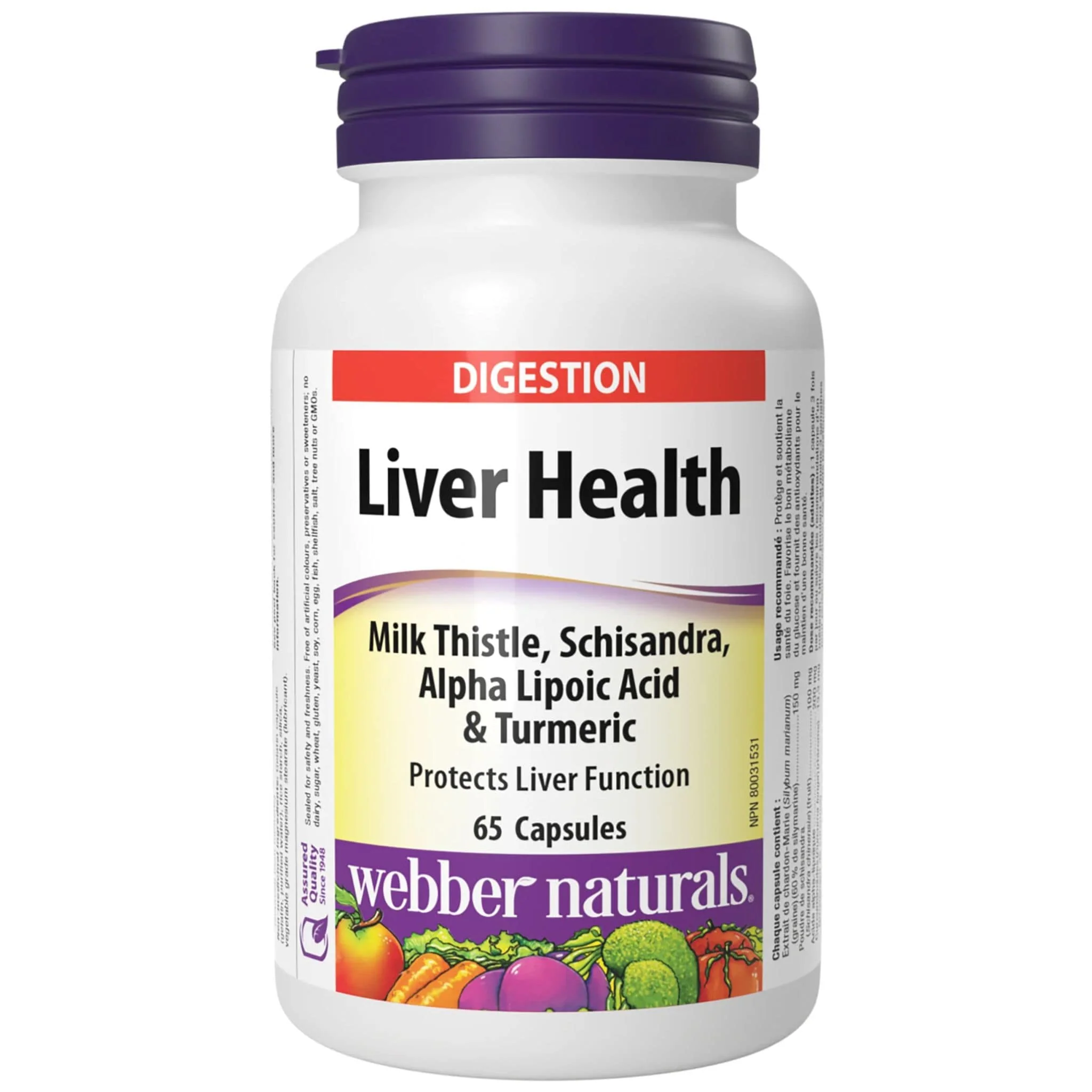 Webber Naturals Liver Health with Milk Thistle, Schisandra, Alpha Lipoic Acid and Turmeric, 65 Capsules
