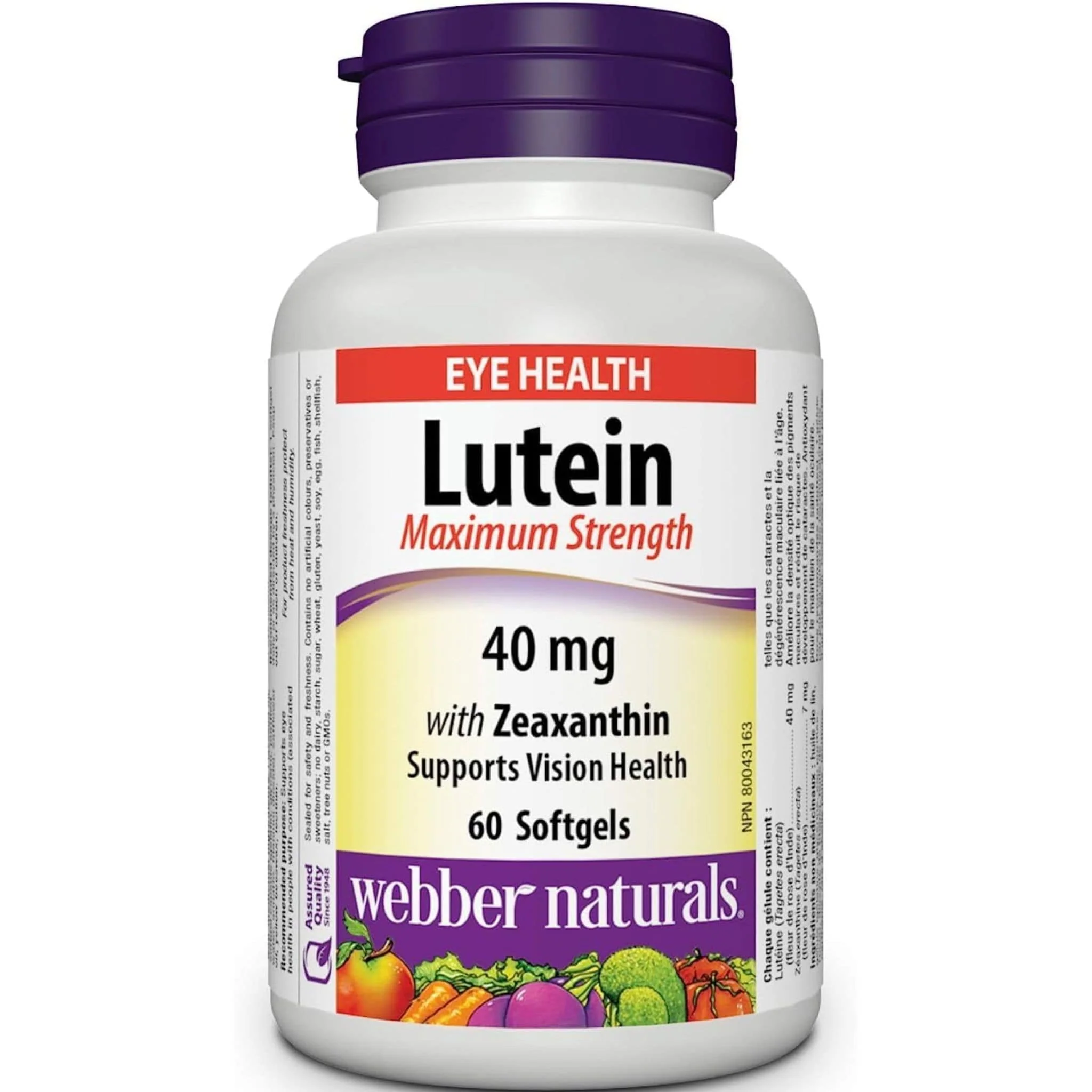 Webber Naturals Lutein 40mg with Zeaxanthin, Maximum Strength, 60-120 Softgels
