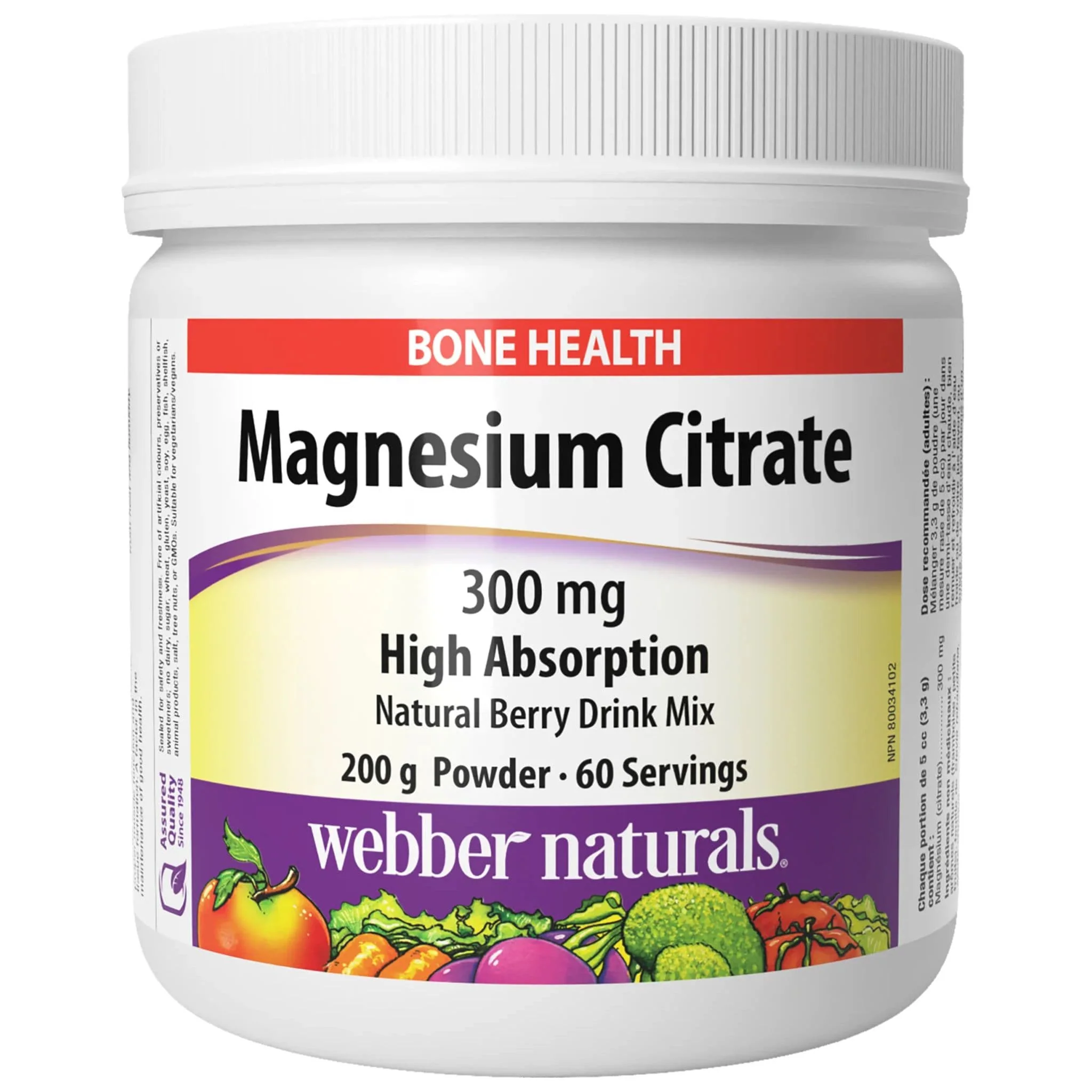 Webber Naturals Magnesium Citrate 300mg Powder, High Absorption, Supports Bone and Teeth Health, 200g
