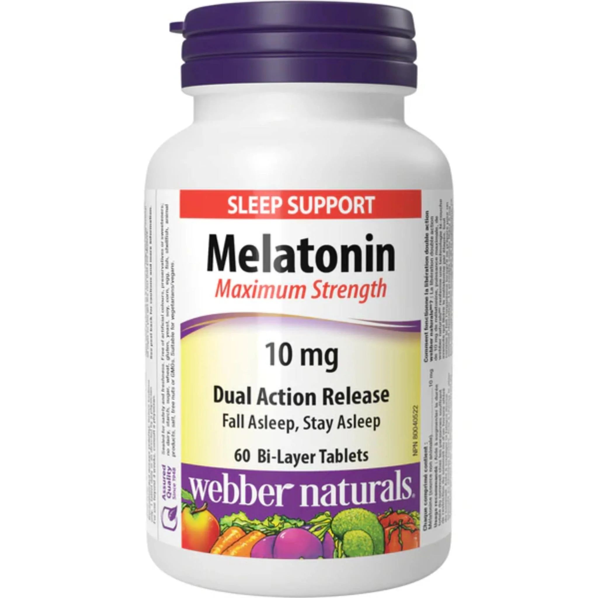 Webber Naturals Melatonin 10mg, Maximum Strength, Dual Action Release, 60-120 Dual Action Tablets