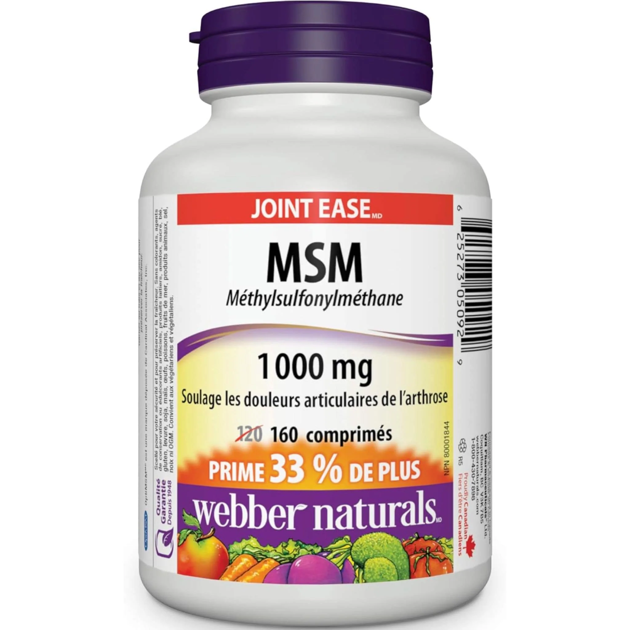 Webber Naturals MSM 1000mg Methyl Sulfonyl Methane, 120+40 Tablets