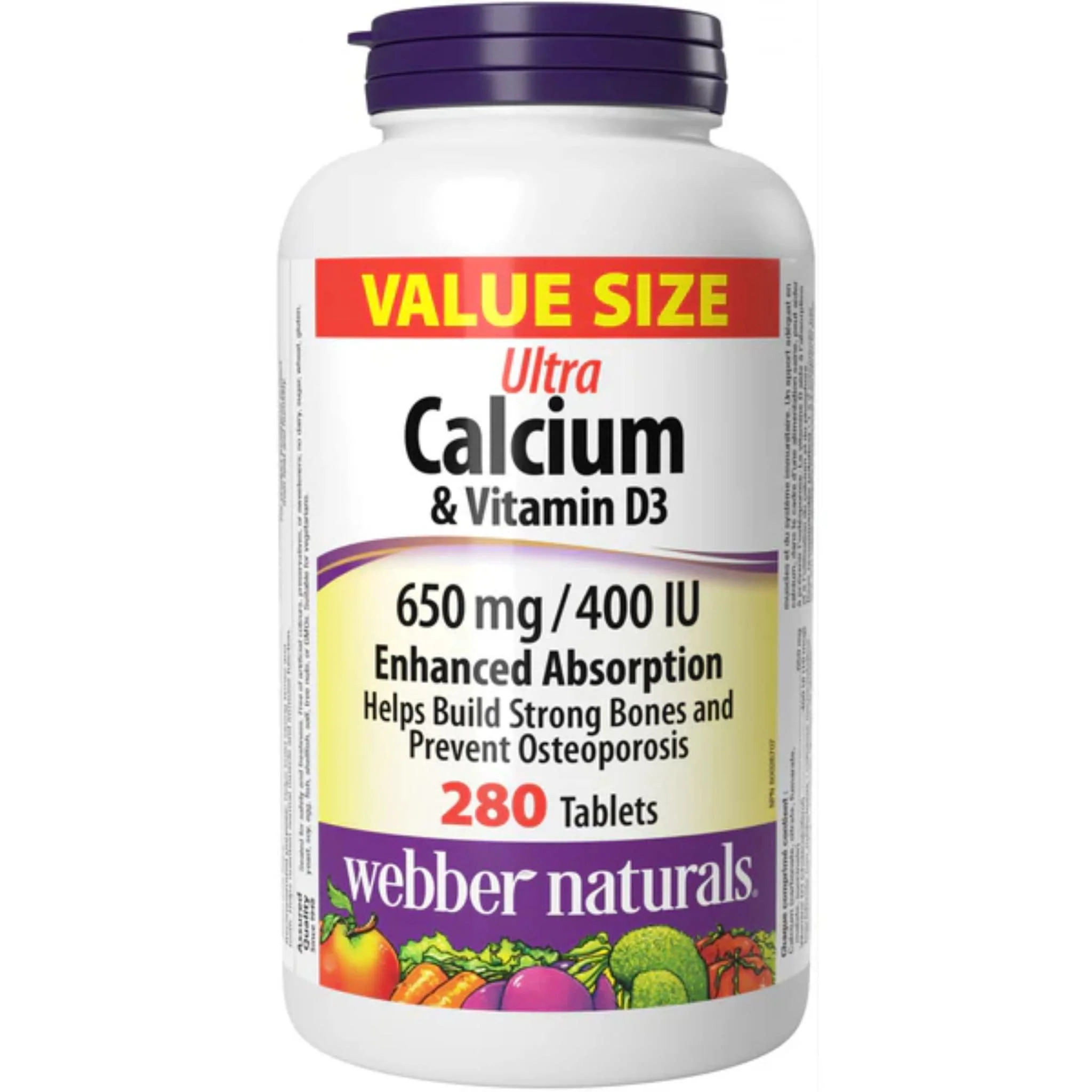 Webber Naturals Ultra Calcium and Vitamin D3 650mg/400IU, 280 Tablets